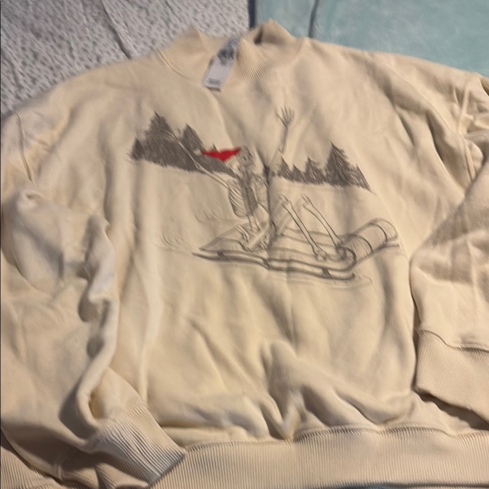 American Eagle Outfitters Cream Sweatshirt with Minimalist Mountain Design